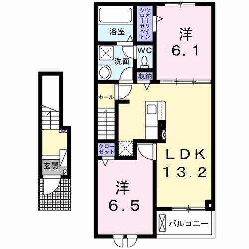 ココ・シャ・ノワール(2LDK/2階)の間取り写真