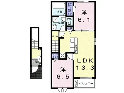 ルーエ 館林 Ⅰ(2LDK/2階)の間取り写真
