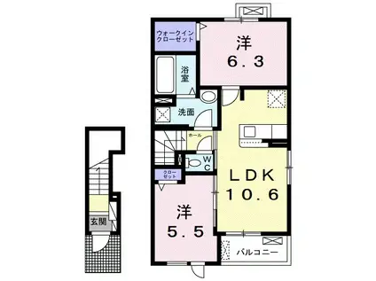 プリムローズⅥ(2LDK/2階)の間取り写真