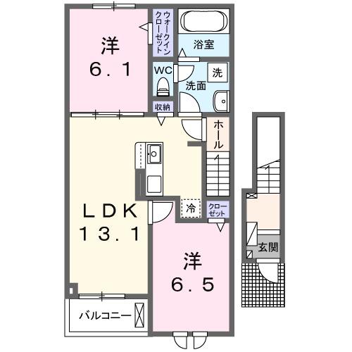 ハッフルパフⅠ(2LDK/2階)の間取り写真