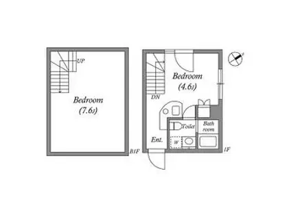 ルネサンスコート千駄ヶ谷ノース(1K/1階)の間取り写真