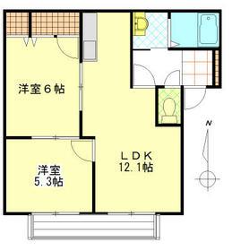 バリュージュ大橋A(2LDK/2階)の間取り写真