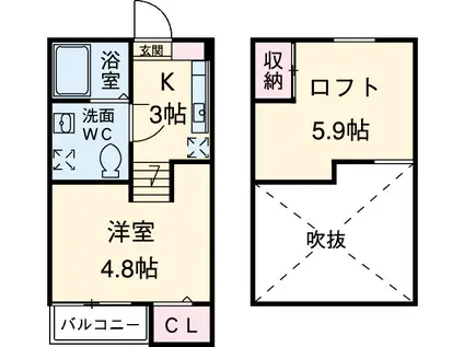 ラティール(ワンルーム/2階)の間取り写真