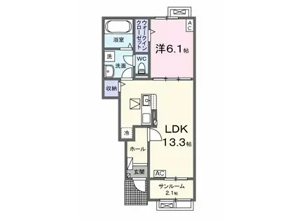 ジュピターⅡ(1LDK/1階)の間取り写真