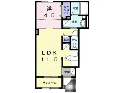 ユーミーエイト(1LDK/1階)の間取り写真