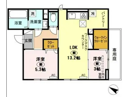 トリシアTAKEⅢ(2LDK/1階)の間取り写真