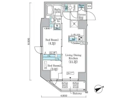 プライムブリス蔵前(2LDK/7階)の間取り写真