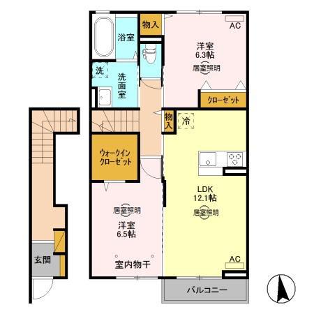 東北本線 宇都宮駅 バス乗車時間：25分 関東自動車　一里バス停で下車 徒歩9分 2階建 築9年(2LDK/2階)の間取り写真