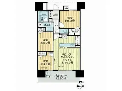 ライオンズ岐阜マークスフォート(3LDK/4階)の間取り写真