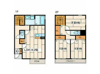 ウエストグリーンみかどＢ棟．Ｄ棟(3LDK)の間取り写真