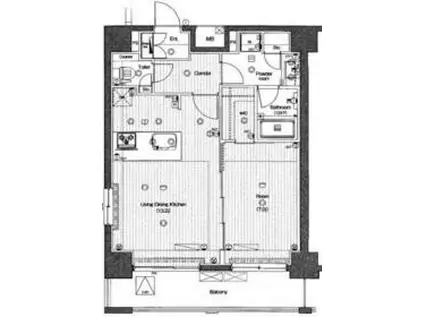 プレミアムキューブ三田(1LDK/11階)の間取り写真