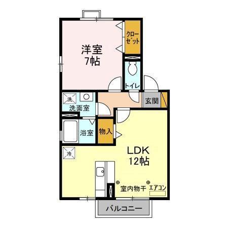 グランディハイツ Ⅰ・Ⅱ(1LDK/2階)の間取り写真