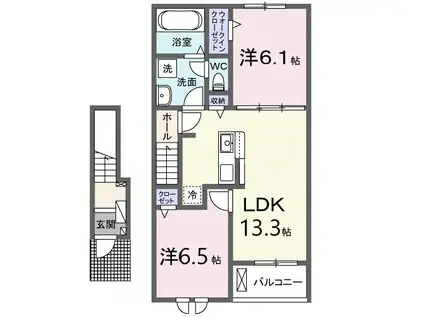 サンテクレールⅢ(2LDK/2階)の間取り写真