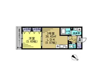 アセンディア成田(1LDK/3階)の間取り写真