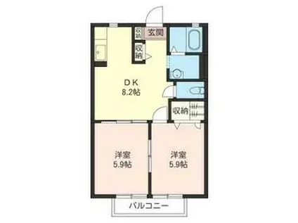 デイール(2DK/1階)の間取り写真