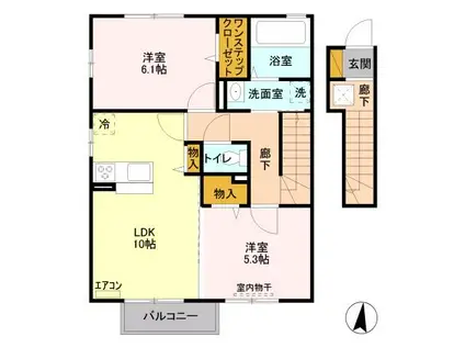 プライムコートC(2LDK/2階)の間取り写真