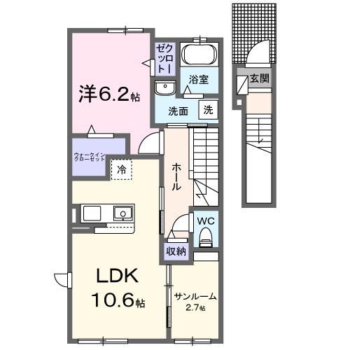 シルク グレイス Ⅱ(1LDK/2階)の間取り写真