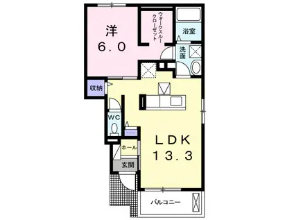シェリークレイン テラス B(1LDK/1階)の間取り写真