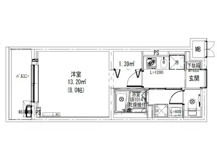 LEAF VILLAGE 新宿若松(1K/1階)の間取り写真