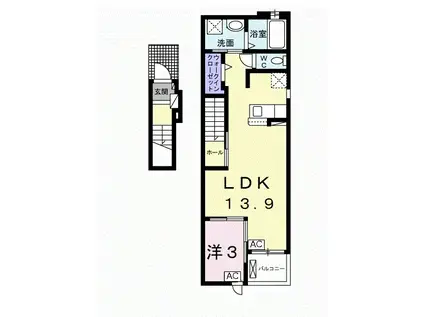 西武鉄道新宿線 沼袋駅 徒歩9分 2階建 築2年(1LDK/2階)の間取り写真