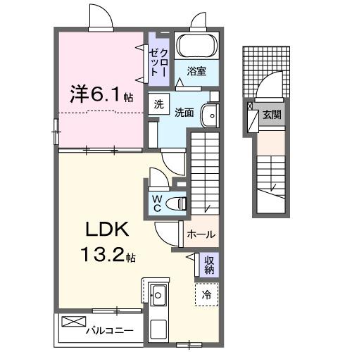 LUNA・Ⅲ(1LDK/2階)の間取り写真