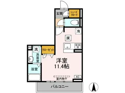 カサリンダ(ワンルーム/1階)の間取り写真