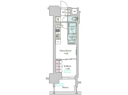 BRILLIA IST 上野稲荷町(1DK/6階)の間取り写真