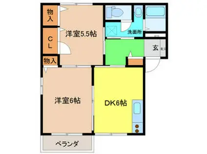 ディアコートA棟(2DK/2階)の間取り写真