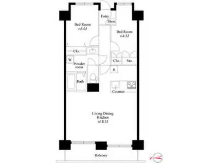 クレセントコートおおたかの森(2LDK/2階)の間取り写真