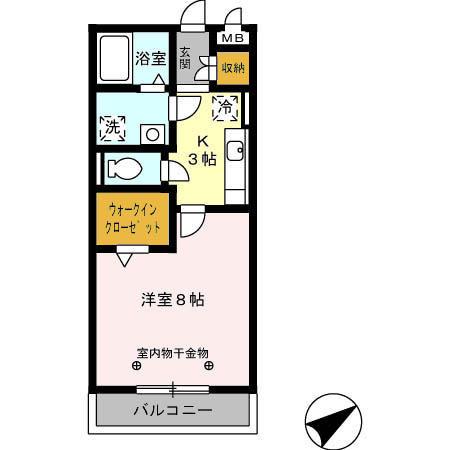 セーリング Ⅴ B(1K/2階)の間取り写真