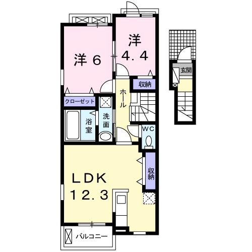サン・ボヌール西条 Ⅱ(2LDK/2階)の間取り写真