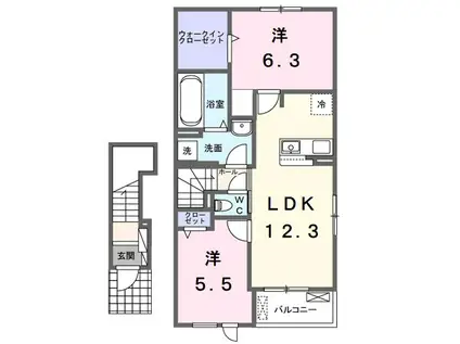 プラーンドルⅩⅤ(2LDK/2階)の間取り写真