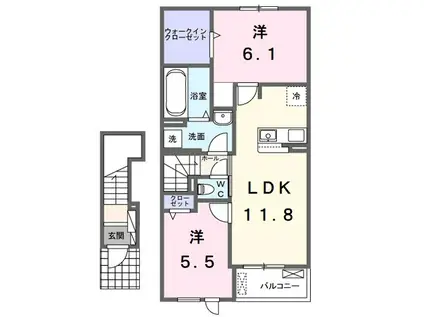 プラーンドルⅩⅦ(2LDK/2階)の間取り写真