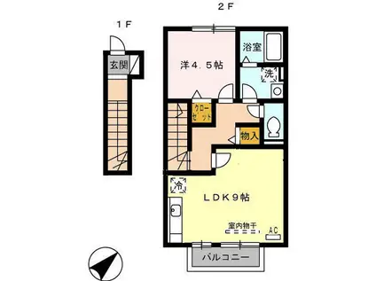 プレステージ2(1LDK/2階)の間取り写真