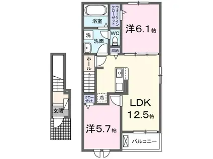 ヒカルサ富津Ⅰ(2LDK/2階)の間取り写真
