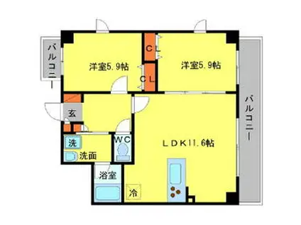 バリューコート弐番館(2LDK/2階)の間取り写真