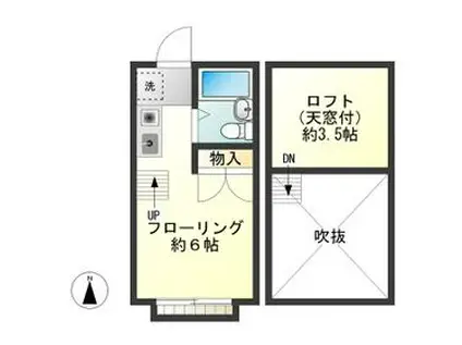 グランドール三ツ木中原(ワンルーム/2階)の間取り写真