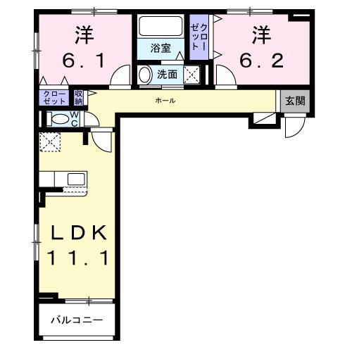 グレース讃良(2LDK/3階)の間取り写真