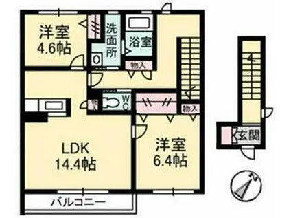 スカイランド B棟(2LDK/2階)の間取り写真