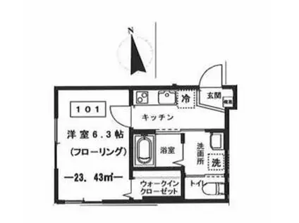 アインスコート(1K/1階)の間取り写真