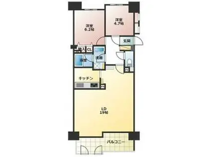 シャトー岡崎Ⅱ番館(2LDK/9階)の間取り写真