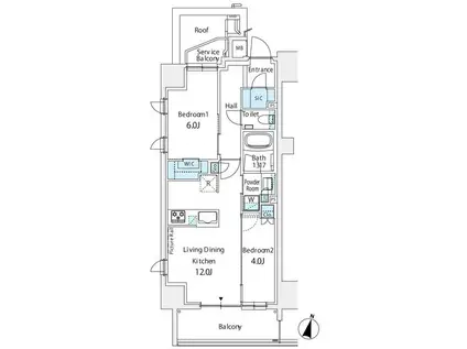 リビオ北品川リバーサイドテラス(2LDK/3階)の間取り写真