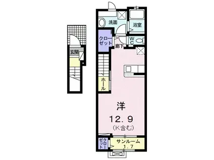 ヴィレッタⅤ(ワンルーム/2階)の間取り写真