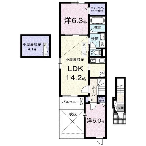ハイ ランドⅠ(2LDK/2階)の間取り写真