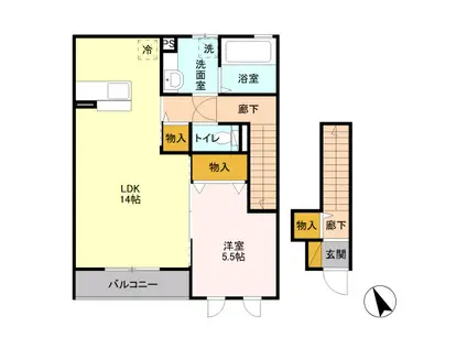 ロイヤル ソレールB(1LDK/2階)の間取り写真