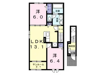 ツイテールⅠ(2LDK/2階)の間取り写真