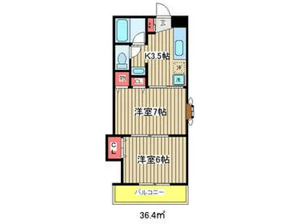 リビオン新茂原(2K/1階)の間取り写真