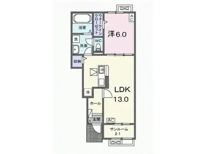 HALU(1LDK/1階)の間取り写真