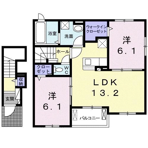 メゾン ミモザⅢ(2LDK/2階)の間取り写真