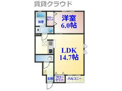 ガーデンヒルズ千葉(1LDK/1階)の間取り写真